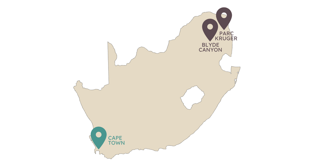 Carte Itinéraire 2 semaines Afrique du Sud