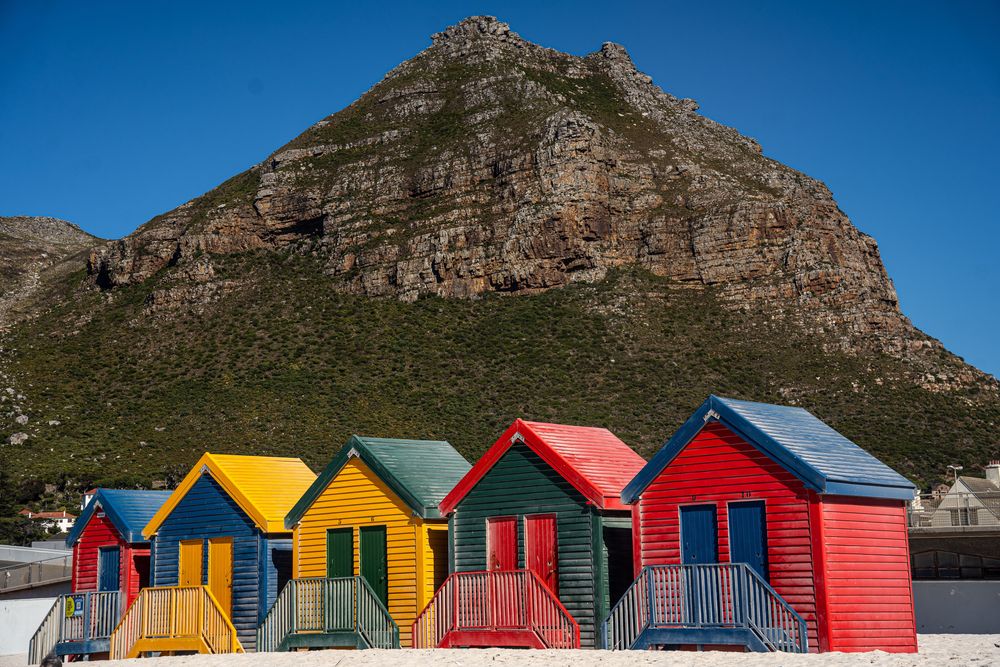 Muizenberg maisons colorées surf - Cape Town, Afrique du Sud 
