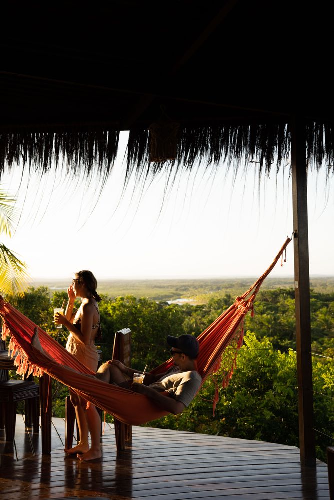 Hôtel Bar Restaurant hamac vue sur la mer Boipeba Morro de Sao Paulo Brésil