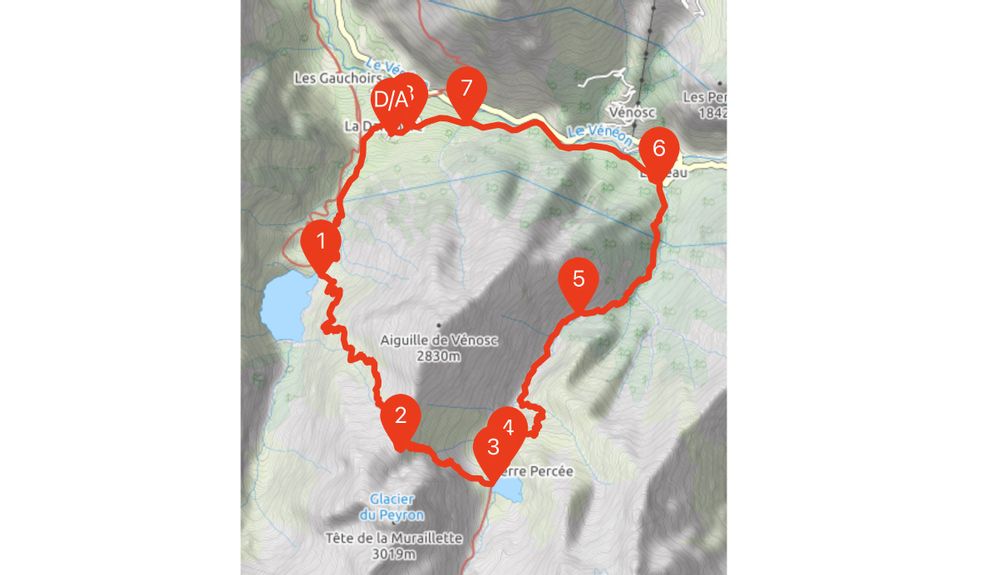 Carte de la randonnée Lauvitel Muzelle Écrins