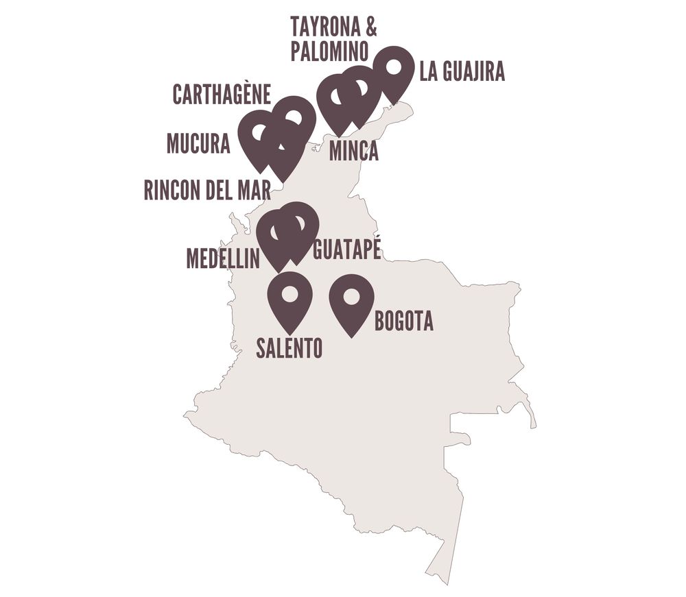 Carte Colombie - itinéraire de 3 semaines en Colombie