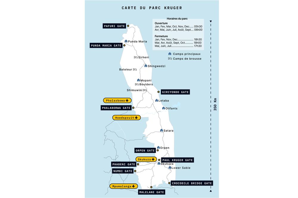 Carte du Parc Kruger Afrique du Sud Safari