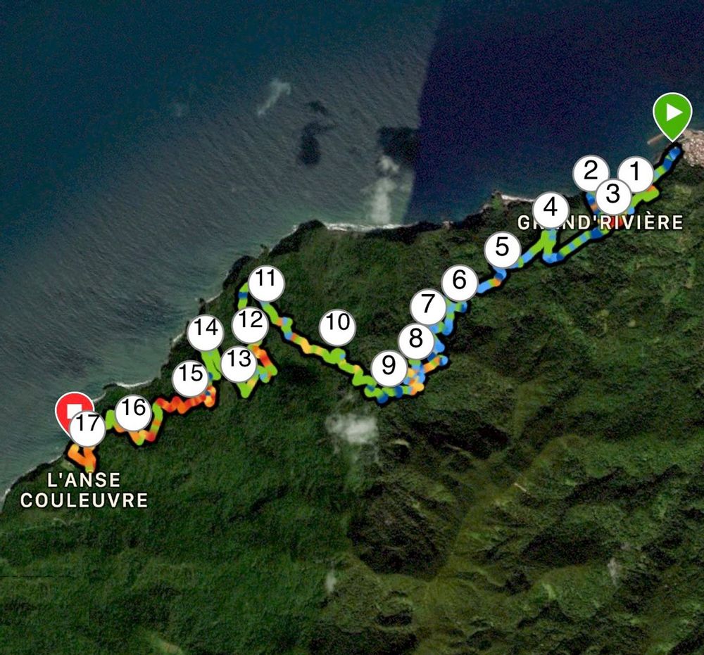 Itinéraire Anse Couleuvre Precheur Grand'Rivière randonnée