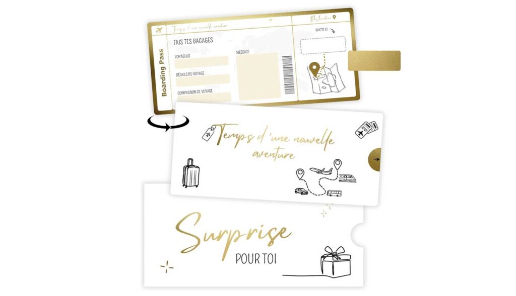 Boarding pass à gratter pour annoncer un voyage surprise